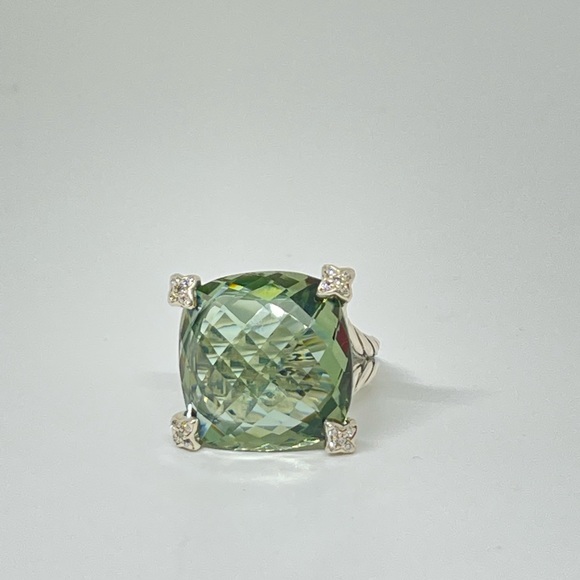 David Yurman Cushion On Point ring in silver, diamonds and prasiolite - Picture 2 of 13